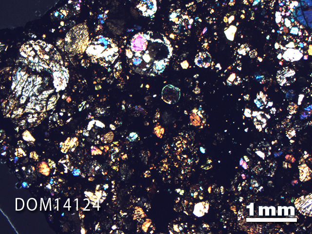 Thin Section Photo of Sample DOM 14124 in Cross-Polarized Light with 1.25X Magnification
