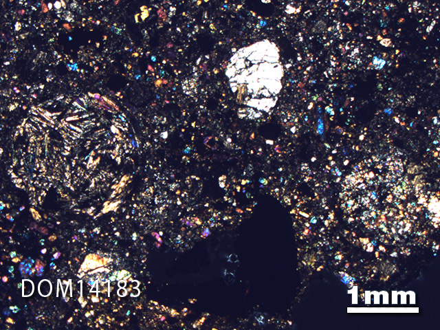 Thin Section Photo of Sample DOM 14183 in Cross-Polarized Light with 1.25X Magnification