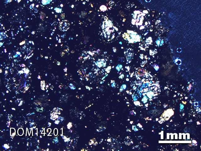 Thin Section Photo of Sample DOM 14201 in Cross-Polarized Light with 1.25X Magnification