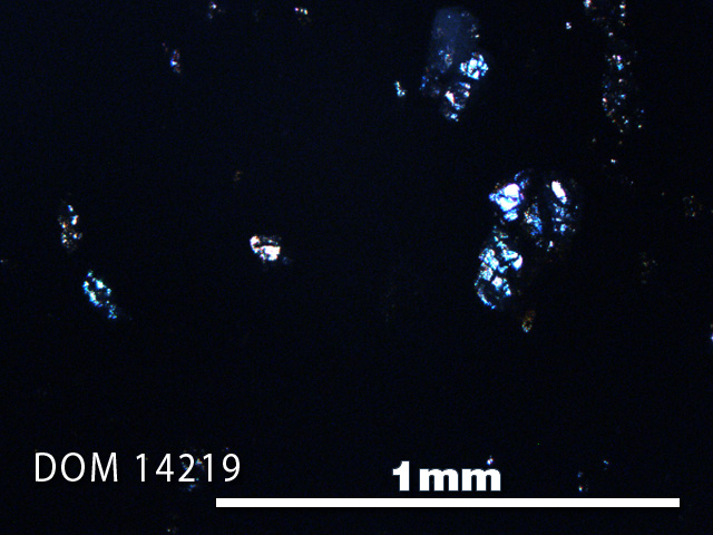 Thin Section Photo of Sample DOM 14219 in Cross-Polarized Light with 5X Magnification