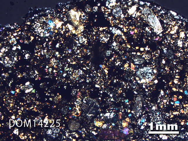 Thin Section Photo of Sample DOM 14225 in Cross-Polarized Light with 1.25X Magnification