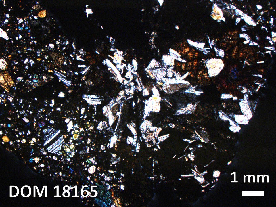 Thin Section Photo of Sample DOM 18165 in Cross-Polarized Light with 1.25X Magnification