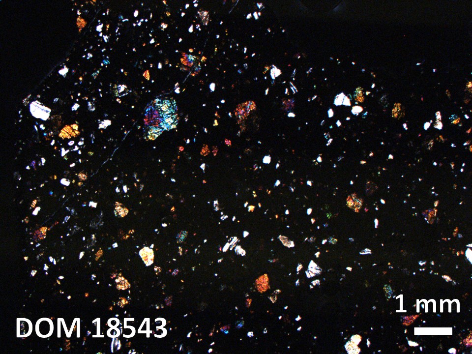 Thin Section Photo of Sample DOM 18543 in Cross-Polarized Light with 1.25X Magnification