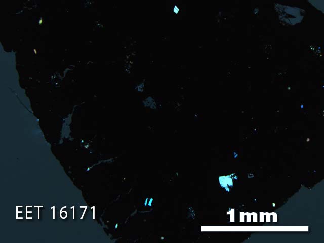 Thin Section Photo of Sample EET 16171 in Cross-Polarized Light with 2.5X Magnification