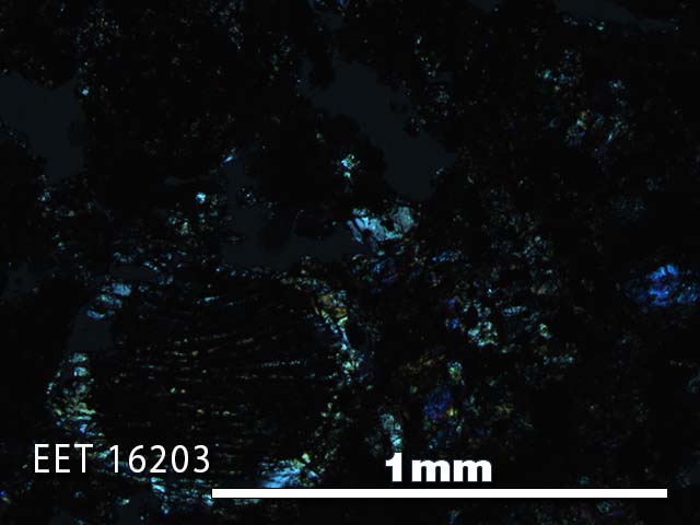 Thin Section Photo of Sample EET 16203 in Cross-Polarized Light with 5X Magnification