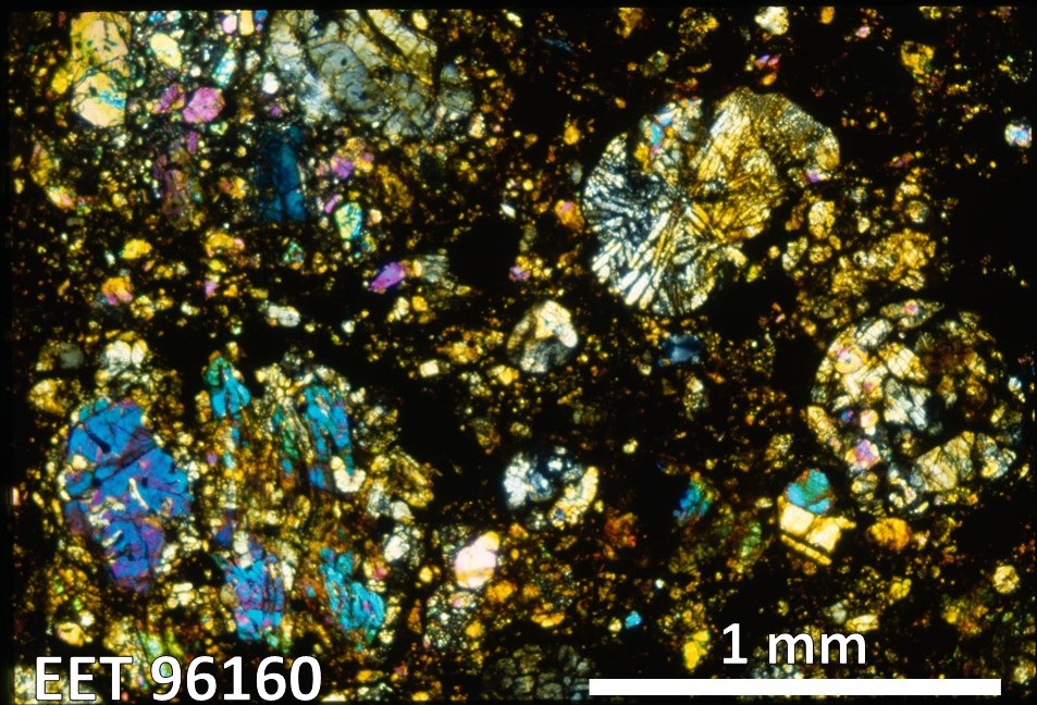 Thin Section Photo of Sample EET 96160 in Cross-Polarized Light with 2.5X Magnification
