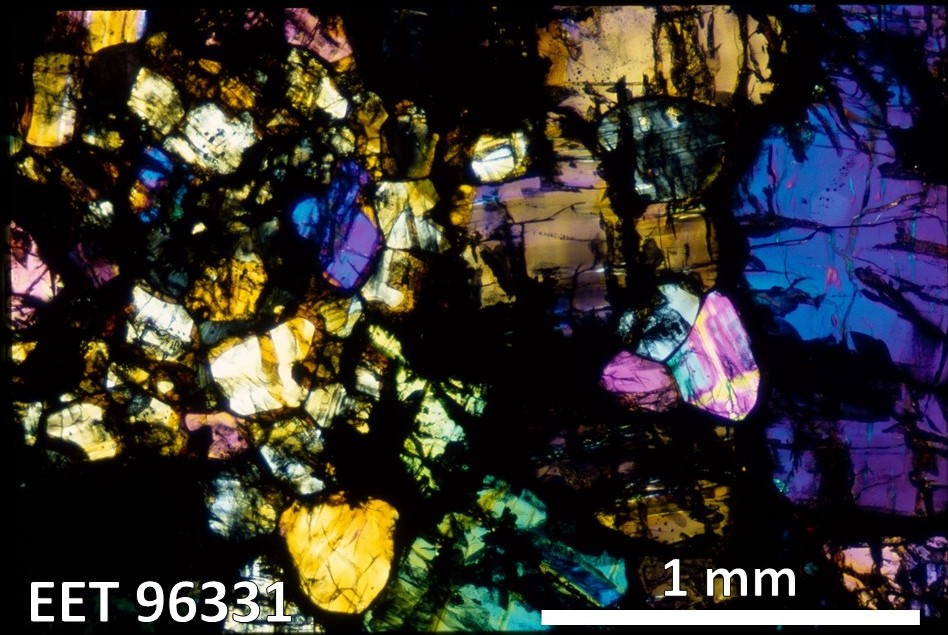 Thin Section Photo of Sample EET 96331 in Cross-Polarized Light with 2.5X Magnification