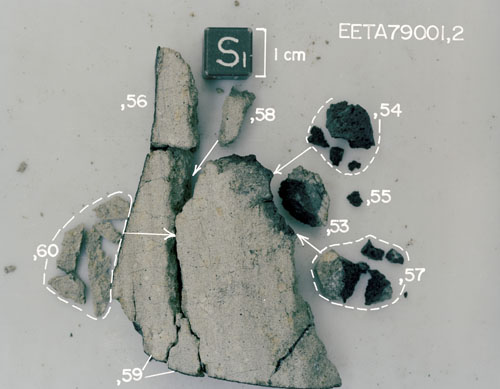 CB1. South View Showing Original Placement of Splits from Sample  EETA79001,2