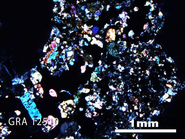 Thin Section Photo of Sample GRA 12510 in Cross-Polarized Light with 2.5X Magnification
