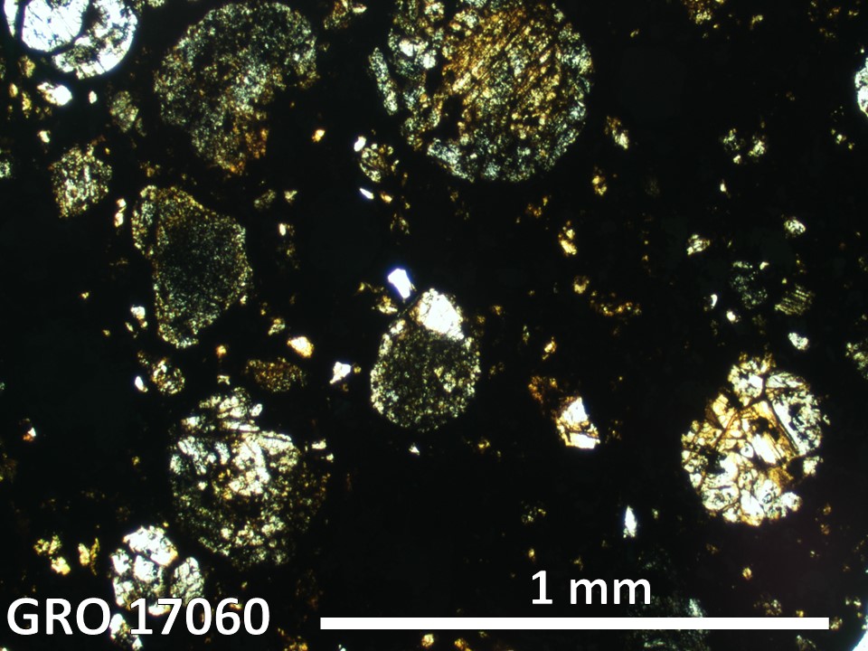Thin Section Photo of Sample GRO 17060 in Plane-Polarized Light with 2.5X Magnification