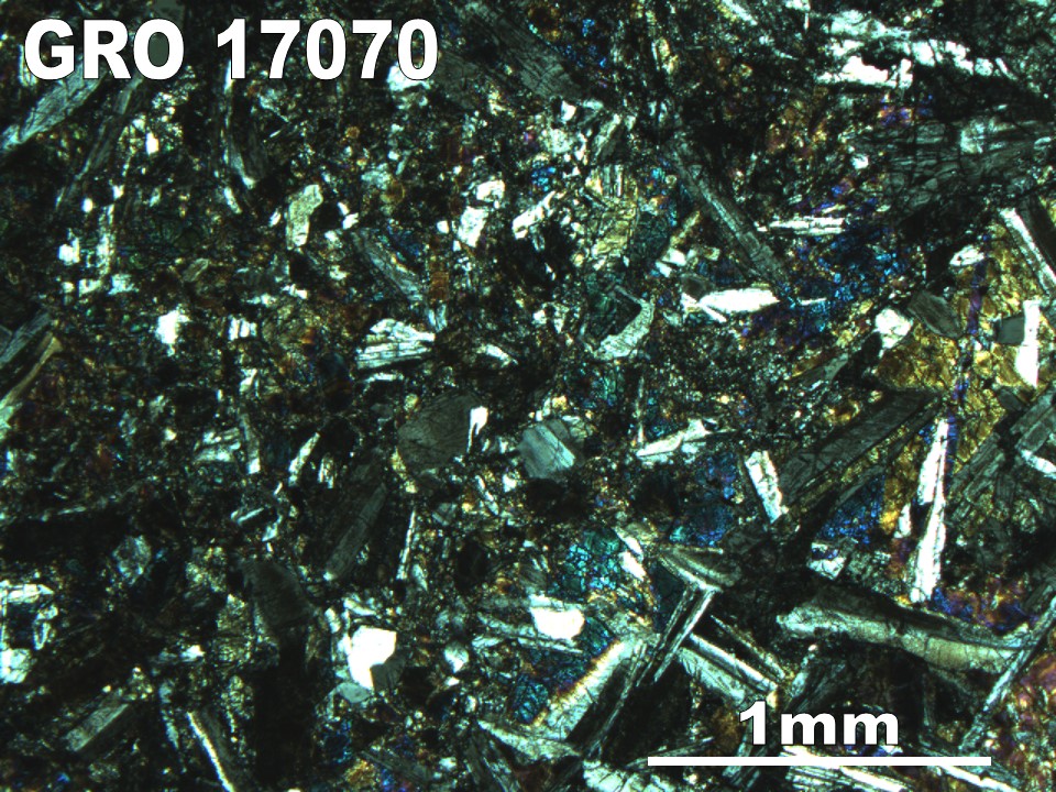 Thin Section Photo of Sample GRO 17070 in Cross-Polarized Light with 2.5X Magnification