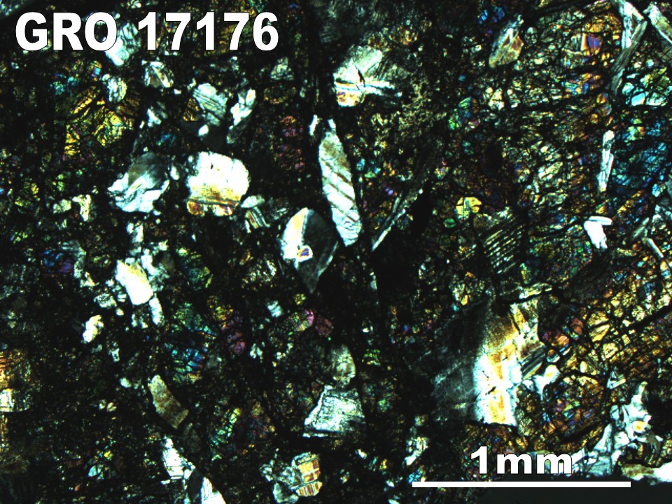 Thin Section Photo of Sample GRO 17176 in Cross-Polarized Light with 2.5X Magnification