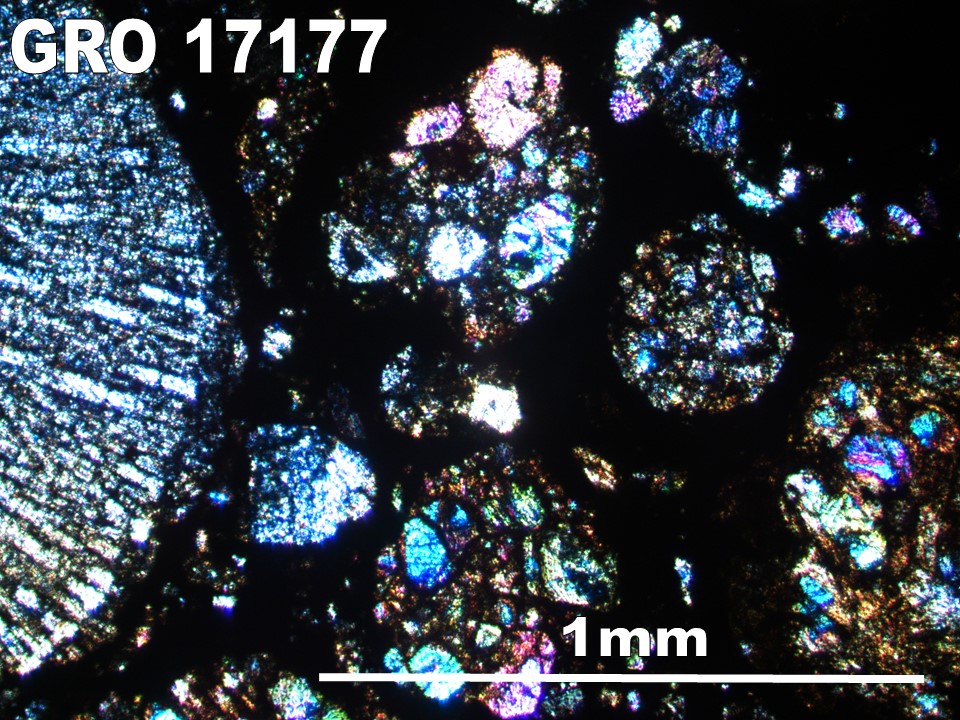 Thin Section Photo of Sample GRO 17177 in Cross-Polarized Light with 5X Magnification