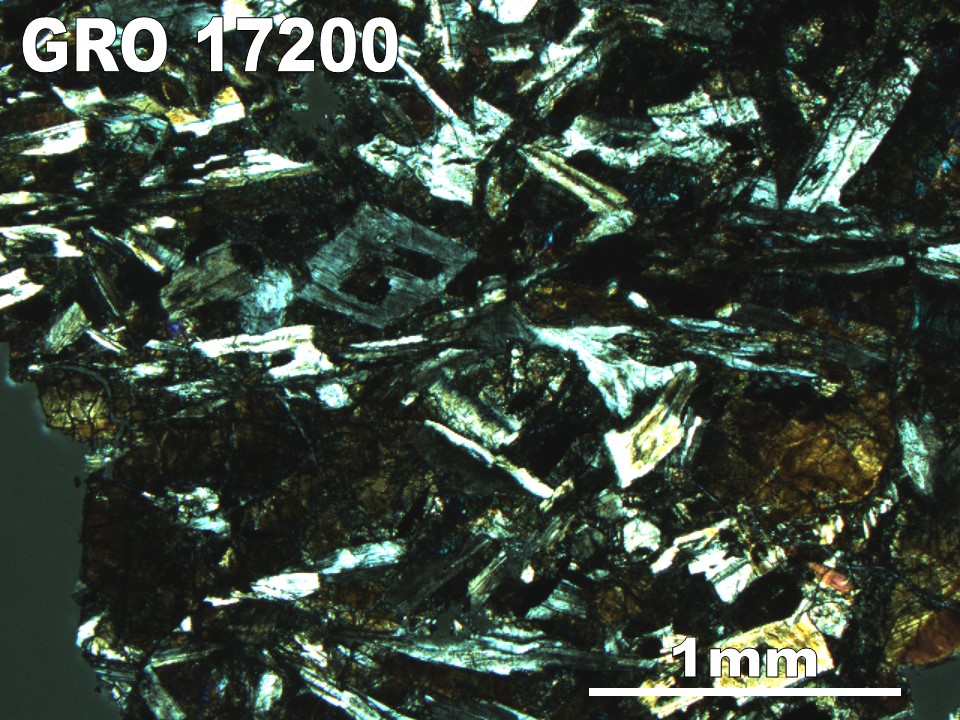 Thin Section Photo of Sample GRO 17200 in Cross-Polarized Light with 2.5X Magnification