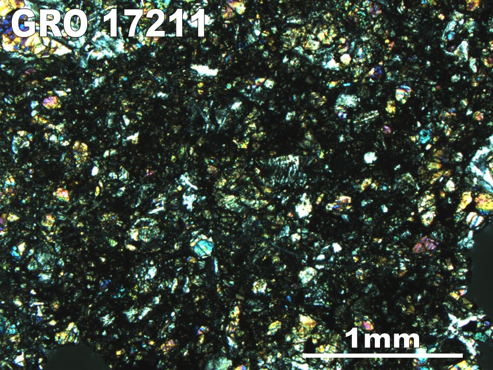 Thin Section Photo of Sample GRO 17211 in Cross-Polarized Light with 2.5X Magnification