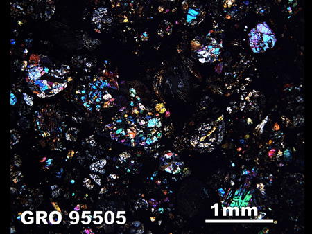 Thin Section Photograph of Sample GRO 95505 in Cross-Polarized Light