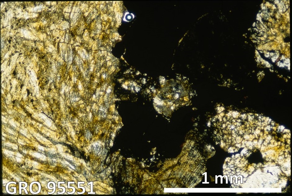 Thin Section Photo of Sample GRO 95551 in Plane-Polarized Light with 2.5X Magnification