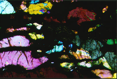 Thin Section Photo of Sample GRO 95608 in Cross Polarized Light