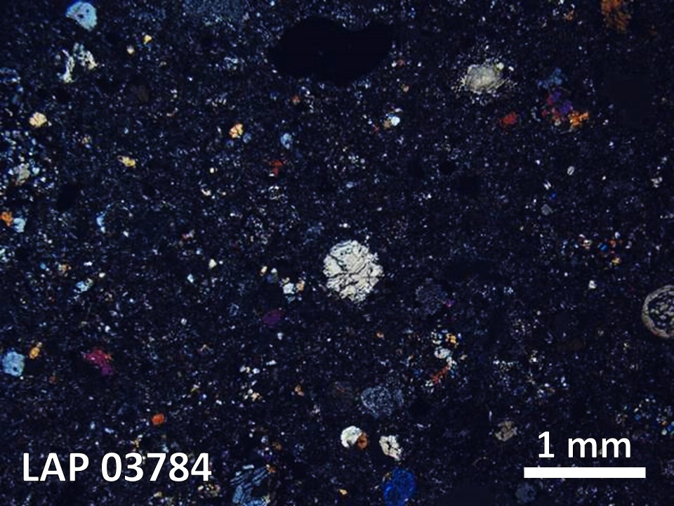 Thin Section Photo of Sample LAP 03784 in Cross-Polarized Light with  Magnification