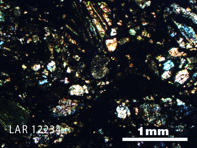 Thin Section Photo of Sample LAR 12234 in Cross-Polarized Light with 2.5X Magnification