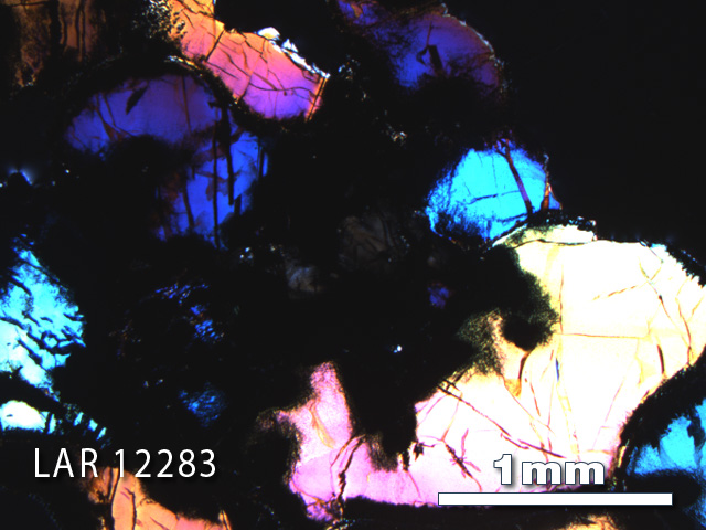 Thin Section Photo of Sample LAR 12283 in Cross-Polarized Light with 2.5X Magnification