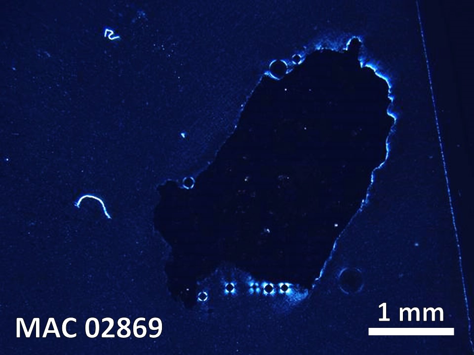 Thin Section Photo of Sample MAC 02869 in Cross-Polarized Light with  Magnification