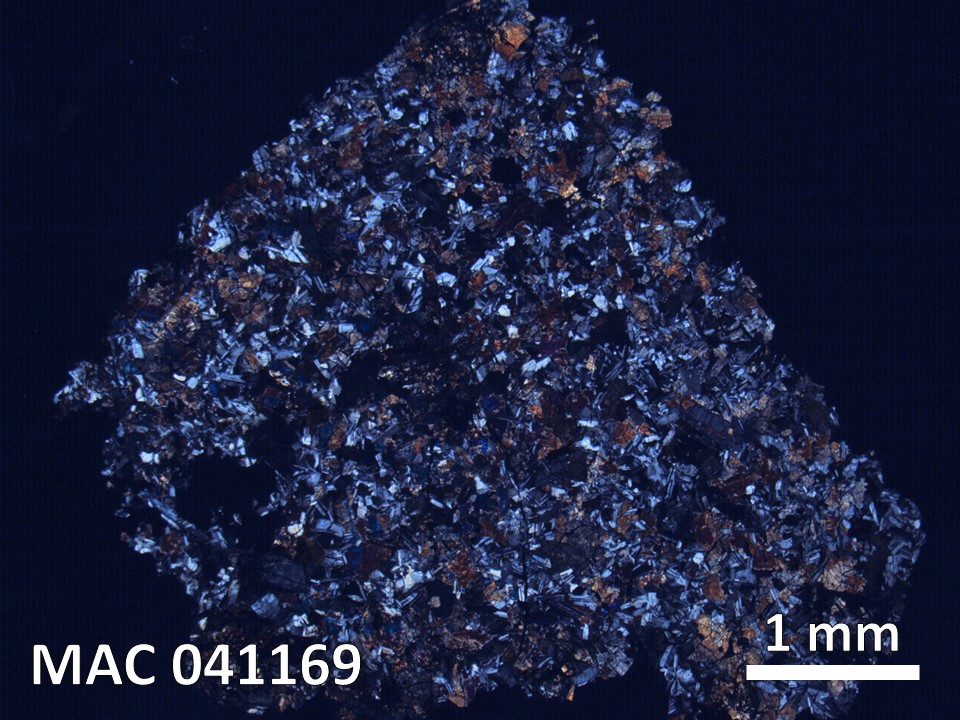 Thin Section Photo of Sample MAC 041169 in Cross-Polarized Light with 1.25X Magnification