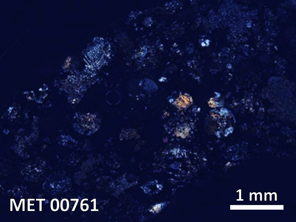 Thin Section Photo of Sample MET 00761 in Cross-Polarized Light with  Magnification