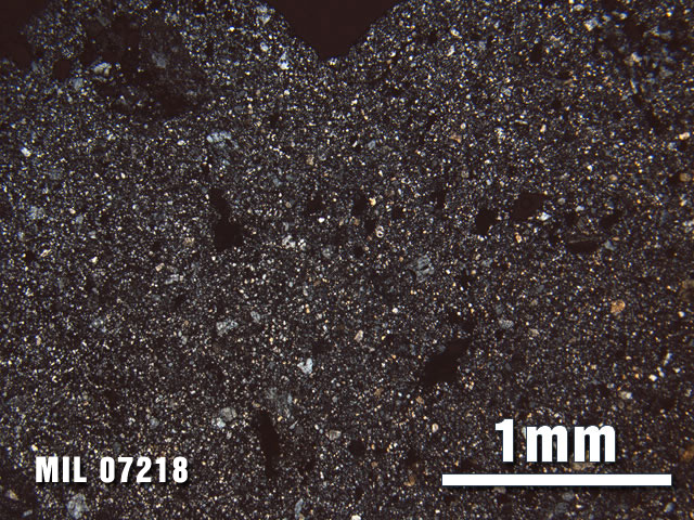 Thin Section Photo of Sample MIL 07218 at 2.5X Magnification in Cross-Polarized Light