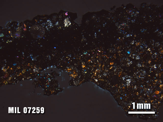 Thin Section Photo of Sample MIL 07259 at 1.25X Magnification in Cross-Polarized Light