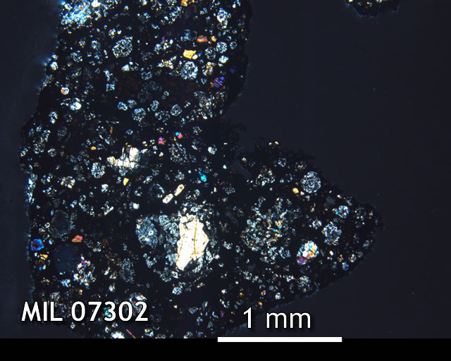 Thin Section Photo of Sample MIL 07302 in Cross-Polarized Light with 2.5x Magnification