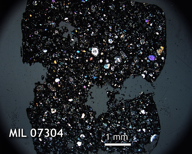 Thin Section Photo of Sample MIL 07304 in Cross-Polarized Light with 1.25x Magnification