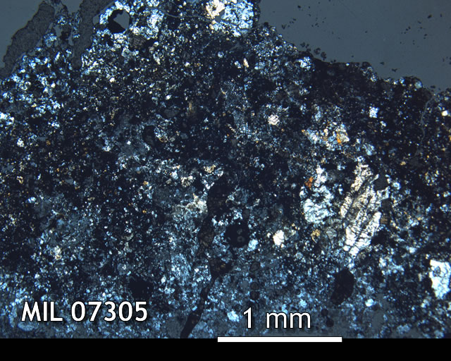 Thin Section Photo of Sample MIL 07305 in Cross-Polarized Light with 2.5x Magnification