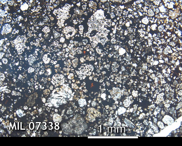 Thin Section Photo of Sample MIL 07338 in Plane-Polarized Light with 2.5x Magnification