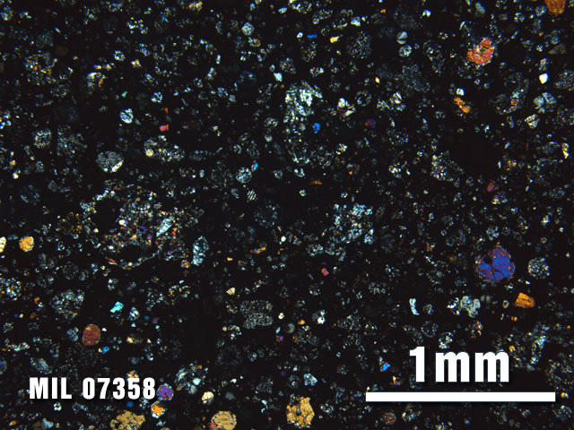 Thin Section Photo of Sample MIL 07358 at 2.5X Magnification in Cross-Polarized Light