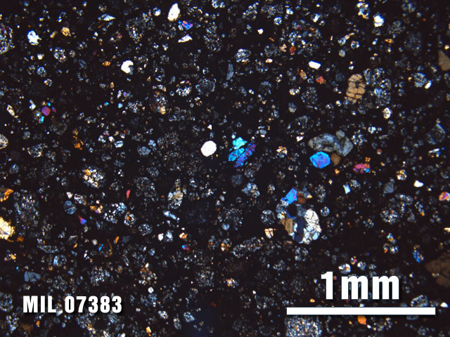 Thin Section Photo of Sample MIL 07383 at 2.5X Magnification in Cross-Polarized Light