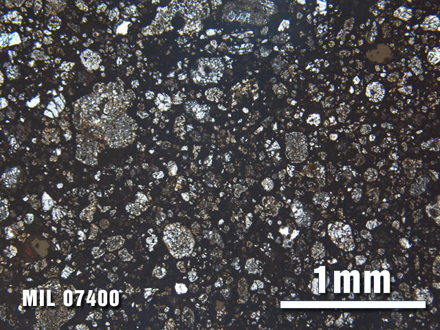 Thin Section Photo of Sample MIL 07400 at 2.5X Magnification in Plane-Polarized Light