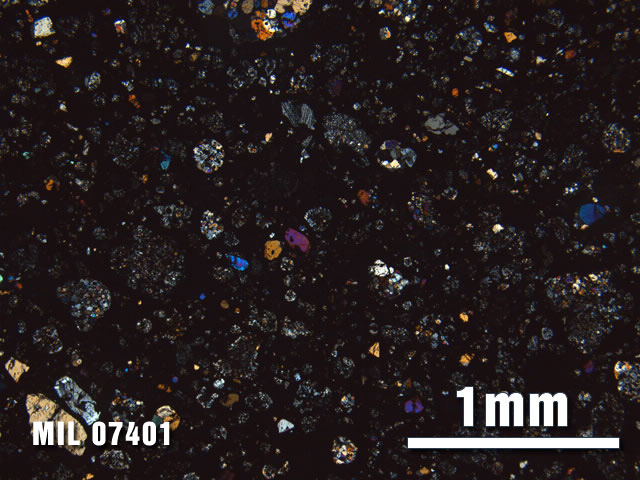 Thin Section Photo of Sample MIL 07401 at 2.5X Magnification in Cross-Polarized Light