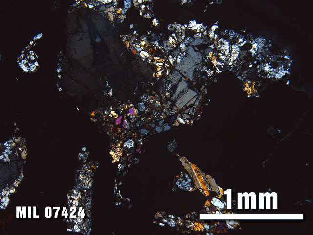 Thin Section Photo of Sample MIL 07424 at 2.5X Magnification in Cross-Polarized Light