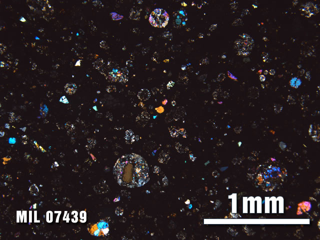 Thin Section Photo of Sample MIL 07439 at 2.5X Magnification in Cross-Polarized Light