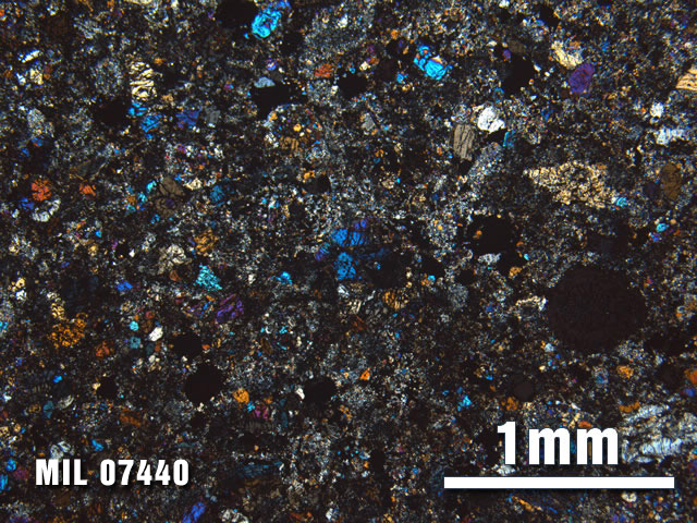 Thin Section Photo of Sample MIL 07440 at 2.5X Magnification in Cross-Polarized Light