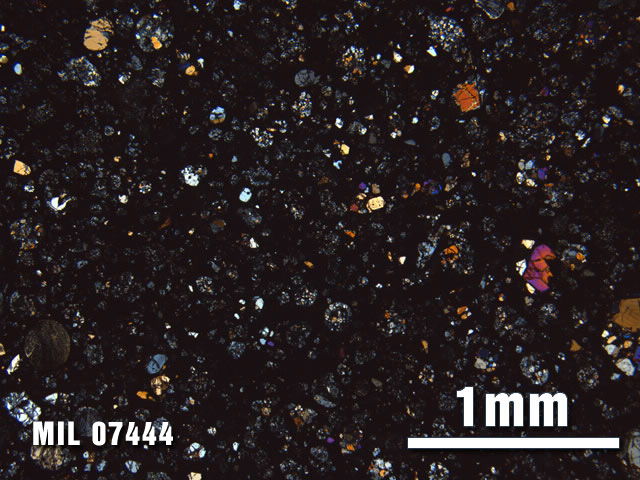 Thin Section Photo of Sample MIL 07444 at 2.5X Magnification in Cross-Polarized Light
