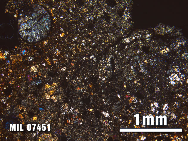Thin Section Photo of Sample MIL 07451 at 2.5X Magnification in Cross-Polarized Light