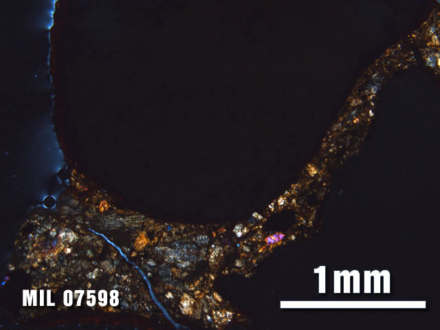 Thin Section Photo of Sample MIL 07598 at 2.5X Magnification in Cross-Polarized Light