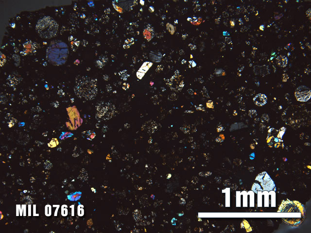 Thin Section Photo of Sample MIL 07616 at 2.5X Magnification in Cross-Polarized Light