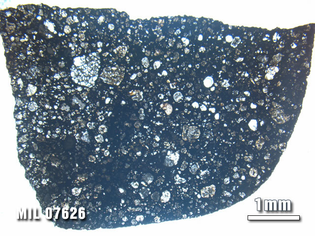 Thin Section Photo of Sample MIL 07626 at 1.25X Magnification in Plane-Polarized Light