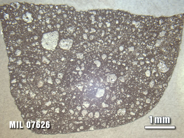 Thin Section Photo of Sample MIL 07626 at 1.25X Magnification in Reflected Light