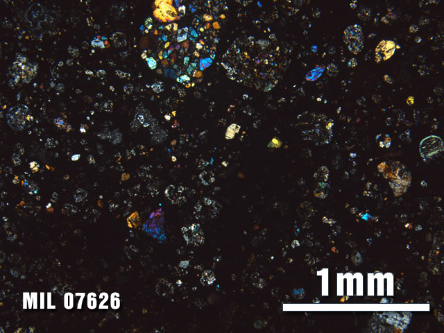 Thin Section Photo of Sample MIL 07626 at 2.5X Magnification in Cross-Polarized Light