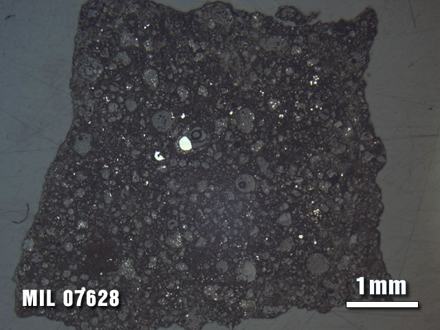 Thin Section Photo of Sample MIL 07628 at 1.25X Magnification in Reflected Light