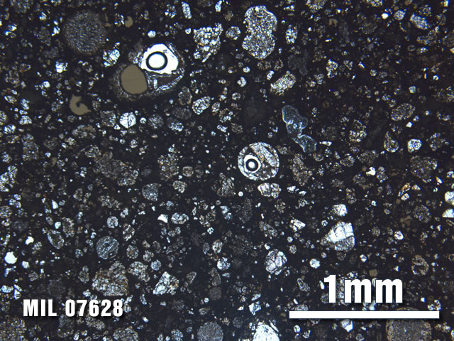 Thin Section Photo of Sample MIL 07628 at 2.5X Magnification in Plane-Polarized Light